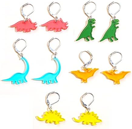 Caiyao Cute Dinosaur Stud Earrings Resin Funny Animal Dangle Earrings Necklace Set for Women Girls (5pairs)