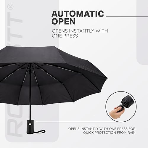 Image of Robustt Wind Resistant Waterproof Umbrella - Black (Pack of 1) | Auto Open & Close Mechanism | Lightweight & Compact | Heavy Duty | Travel- Friendly