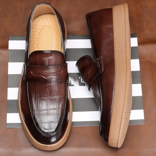 Men's Plaid Pattern Leather Slip On Tassel Loafers, Retro Round Toe Non-Slip Comfort Slip-On, Flat Penny Loafer for Dating Business Party 7