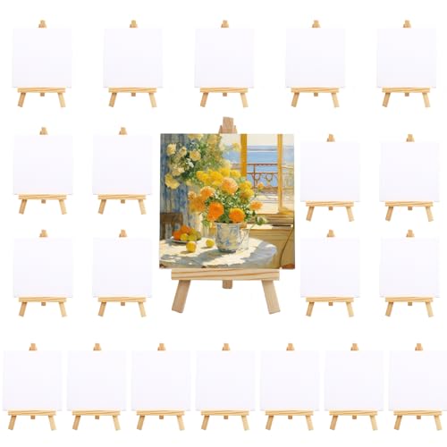 20Pack 4 x 4 Inch Mini Canvases with Easel Sets...
