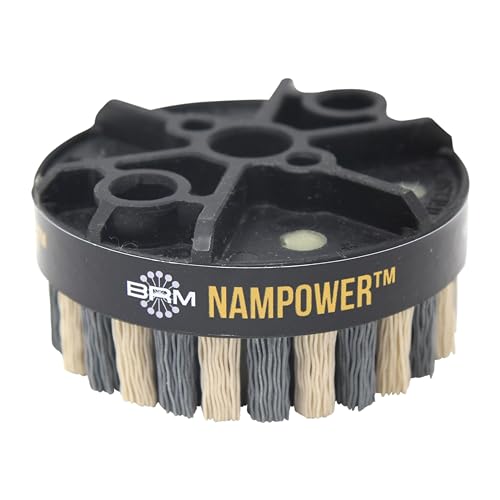 Image of Brush Research ADD8018320 Nampower Dot Style Abrasive Disc Brush, Combination Silicon Carbide /Ceramic Filament, 80mm Diameter, 18mm Bristle Length, 320 Grit (Pack of 1)