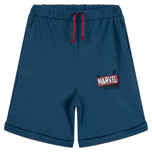 Image of Marvel Avengers Big Boys' 2-Piece T-Shirt and Shorts Set Ivory Blue 10-12 | 100% Cotton, Contrast Raglan Sleeves, Puff Screenprint Logo, French Terry Shorts with Pockets