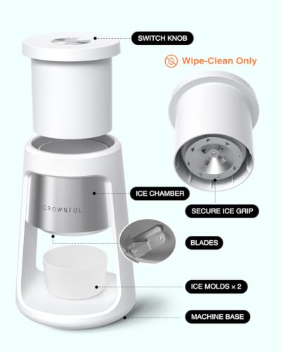 Image of CROWNFUL Shaved Ice Machine, White 130W Electric Ice Shaver with 2 Ice Cups