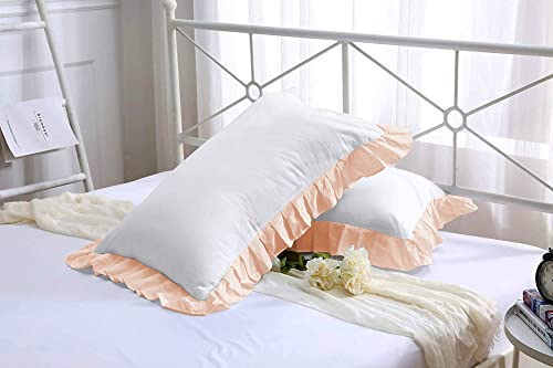 Image of YRM Bedding's Ruffle Beautiful Pillow Cover | Super Soft Elegant Premium Microfiber Frill Pillow Cover Set of 2 (17 inchx27 inch Inches) (White /Peach)