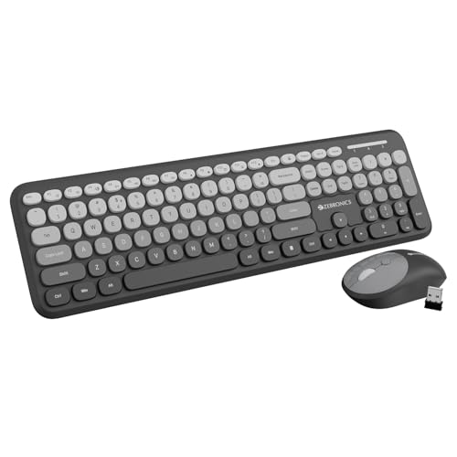 Zebronics Wireless Keyboard & Mouse Combo, 106 UV-Coated Keys, ₹ Key, 13 Multimedia Keys, Retractable Stand, 4 Button Mouse, 1600 DPI, High Precision, USB Nano Receiver (Companion 302, Dark Grey)