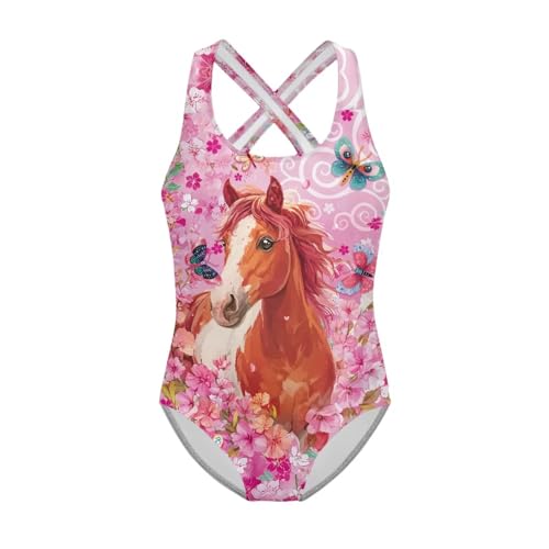 Image of WELLFLYHOM Girls Bathing Suits One Piece 5-14 Kids Full Coverage Swimsuits Cross Back Summer Swimwear for Beach Holiday