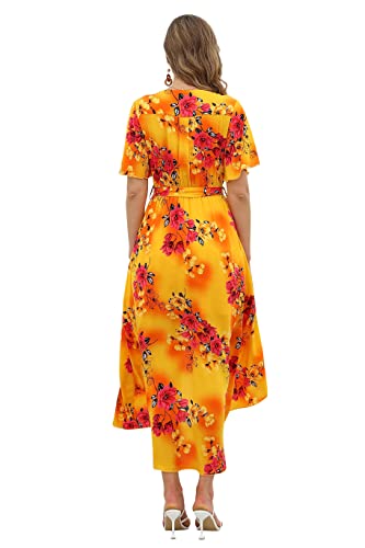 Image of VintageClothing Women's Wrap V Neck Floral Summer Dresses High Low Maxi Casual