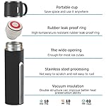 Coffee Thermo Bottle -Vacuum-Insulated Stainless Steel Travel Mug, 16oz Insulated Bottle with Cup for Hot & Cold Drink Travel Mug (Black, Three Cup) - Image 4