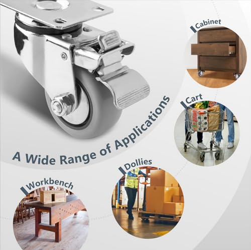 POWERTEC 17208 3-Inch Swivel Double Lock Polyurethane Plate Caster Gray, 4-Pack, Silver, 4 Count by POWERTEC - Image 6