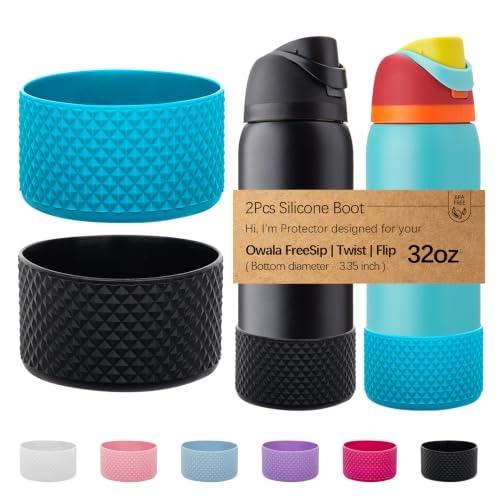 WK IEASON 2Pcs Silicone Boot for Owala Water Bottle, Protective Flask Bottom Cover Base for Owala FreeSip Twist and Flip Flask Water Bottle Accessories-3.35inch Bottom Diameter