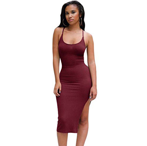 Preisvergleich Produktbild YALI When the Backless Sexy Slim Dress M claret