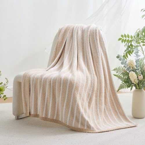 Image of Snuggle Sac Ultra Soft Beige Throw Blanket for Couch, Reversible Cozy Knitted Ribbed Blanket for Sofa, Bed, Home Decor 50 inchx60 inch