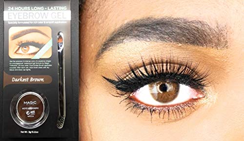 Eyebrow Gel + Brush Waterproof And Smudge Proof Formula 24 Hours Long Lasting By Magic (Darkest Brown) #TOP5