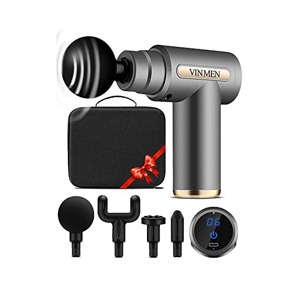 VINMEN Massage Gun【Newest 2022】 Mini Portable Body Muscle Massager Professional Deep Tissue Massage Gun for Pain Relief with 8 Attachment 6 Speeds.Small Size,Great Motivation.