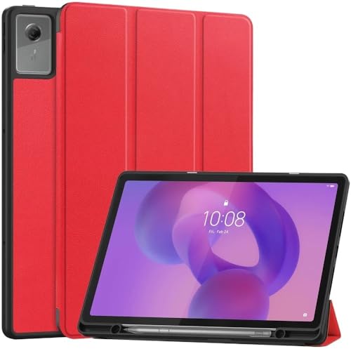 �O�܂�X�^���h PU ���U�[�^�u���b�g�P�[�X �Ή�Lenovo Idea Tab Plus 12.1 �C���` 2025 TB-361FU �J�o�[�Ɖ��M�z���_�[(Red)