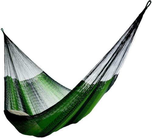 Rada Mayan-Made Double Hammock, 12.5-13 ft Stand, Green