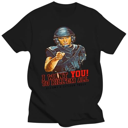 TXHxhdSGH T-Shirt (White Brown Starship Troopers Movie Poster Ver. 1 Khaki)