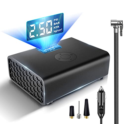 Tire Inflator Portable - Mini Air Compressor 12V - Tire Pressure Pump Handheld, Digital Air Pump with LED Light 150 psi Air Compressor for Car Bike Motorcycle Basketball, Black