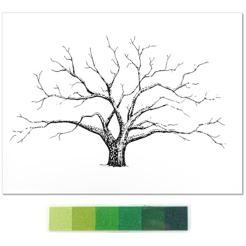 Marsrut Large Wedding Fingerprint Thumbprint Tree Family Guest Book, 12x16 Inch Canvas Painting Home Decoration Creative Signature Sign-in Balloons Decor for Party with Ink Pads, Green Cover