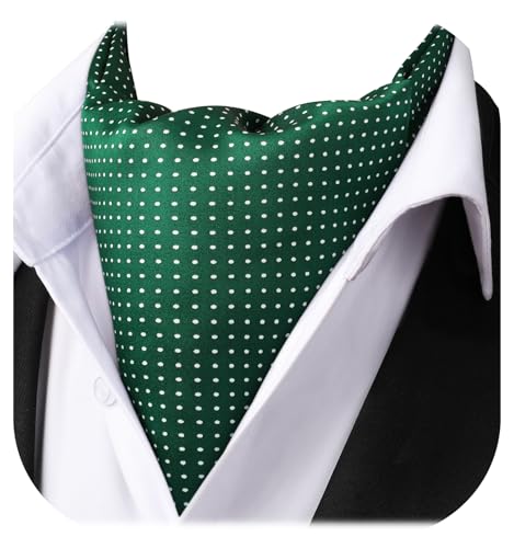 SetSense Men's Polka Dot Jacquard Woven Self Cravat Tie Ascot One Size Green / White