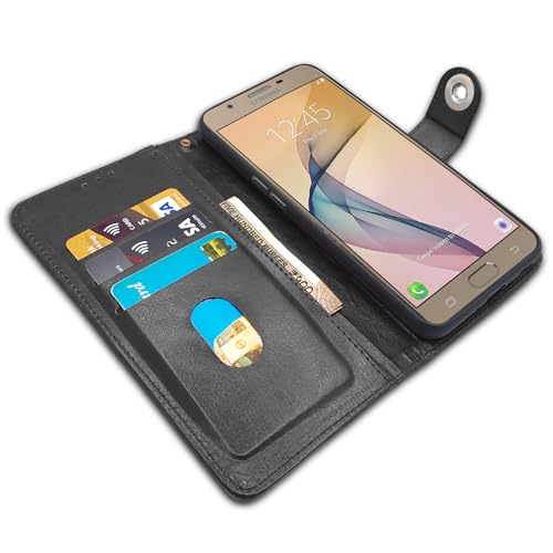 Image of Pikkme Samsung Galaxy J7 Prime Flip Cover Leather Finish | Inside TPU with Card Pockets | Wallet Stand and Shock Proof | Complete Protection Flip Case (Button Black)