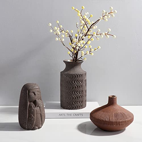 Vase en céramique marron rétro aux motifs géométriques chic pour décoration de table - 5