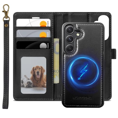 Image of XTCASE Leather Case for Samsung Galaxy S24, Magnetic Compatible with MagSafe, 2 in 1 Removable Phone Case, Wireless Charging, Flip Wallet with Card Slot Stand Protective Shockproof Cover, Black