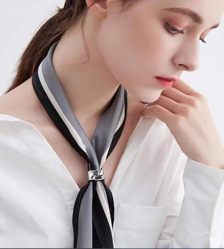 Image of Dainty Oblate Silk Scarf Ring Brooch for Women Minimalist Geometric Shawl Scarves Buckle Wrap Clasp Clip Rings Brooches Fashion Dress Accessories Jewelry