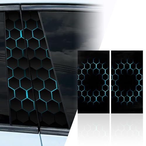 Image of Blueshyhall 2PCS Car B-Pillar Vinyl Decals, Blue Honeycomb Personalized Vehicle Door Pillar Sticker, HD Printed PET Waterproof Sun Protection Scratch Cover