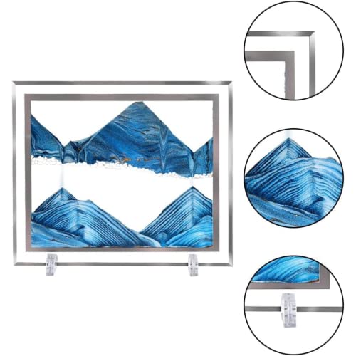 Image of NYRWANA Moving Sand Art Picture Glass Liquid Wall Painting 3D Deep Sea Sandscape Natural Landscape in Motion Display Flowing Sand Frame Relaxing Home Decor (12 inch, Blue)