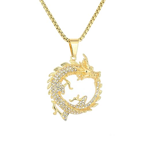 Collier Dragon Ouroboros pour Homme, Collier de dragon chinois hip hop, Collier pendentif tête de dragon viking nordique avec chaîne de 23,6 po, Pendentif...