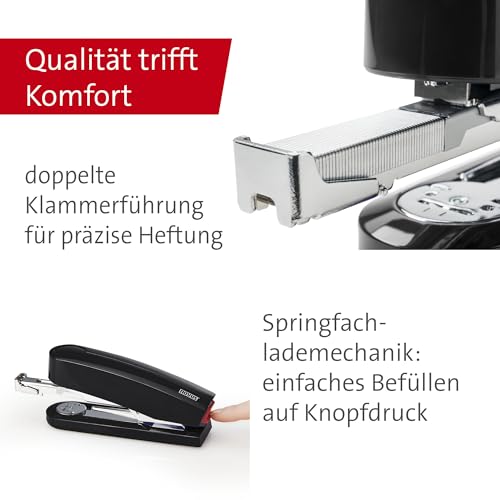 Novus B 4 Heftgerät (40 Blatt, Vollmetall-Hefter mit glänzender Kunststoffummantelung, inkl. 200 Heftklammern) schwarz