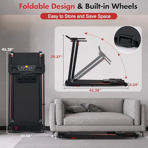 Image of Treadmill with 8% Incline, Portable Treadmills for Home with Handle, Foldable Treadmills with 265 Lbs Capacity, 3.0HP Treadmill with 4 Adjustable Support Feet