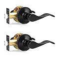 Probrico Wave Style Matte Black Passage Door Knobs, Reversible Door Levers for Hallway and Closet, Interior Keyless Door Handles for Right/Left Handed Doors, 2 Pack