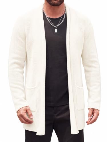 Runcati Mens Cardigan Sweater Shawl Collar Casual Knit Open Front Sweaters