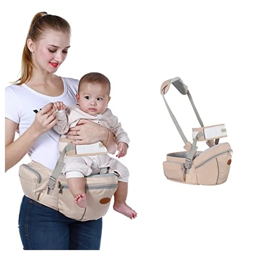 Baby Hip Seat Carrier Baby Waist Stool for Child Infant Toddler with Adjustable Strap Buckle Pocket Soft Inner Huge Storage (Khaki)