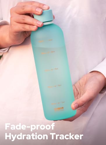 Image of Opard Slim Water Bottle 27oz, Dishwasher Safe Plastic Water Bottle BPA-Free, Leakproof Screw Top, Aqua Green, Reusable for Travel School Sport Gym Hiking