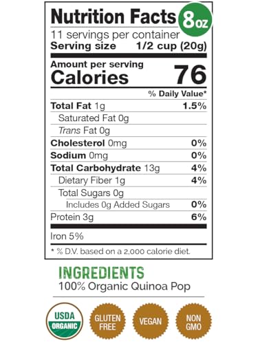 HerbaZest Quinoa Pop Organic – Wholesome & Convenient – Vegan, Gluten Free & USDA Certified – New Bigger 8 oz Pack - Easy to Use with Yogurt & Cereal, Granola & Muesli, Salads, Snacks & Desserts