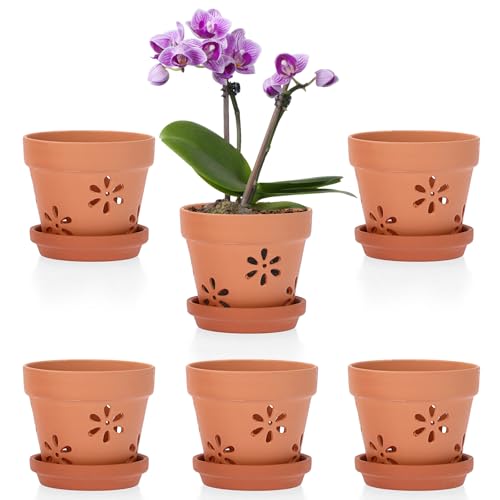 OGANAZI 6 Stück Terracotta Blumenkasten mit Abnehmbarem Untersetzer...