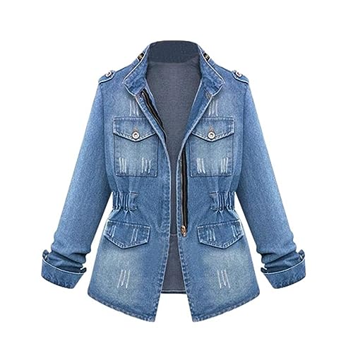 Women's Denim Jackets Cropped Jean Jacket Long Sleeve Blazers Trench Coat Dressy Distressed Trendy Fall Outfits Pocket - Main Image