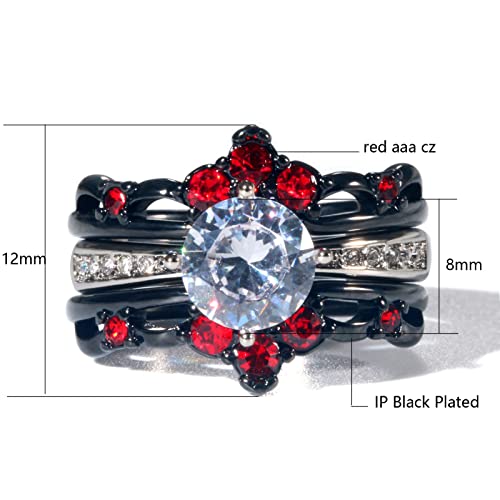 ringheart Couple Rings Black Matching Ring 1.5ct AAA CZ Women Wedding Ring Sets for Him and Her Red Wedding Ring2