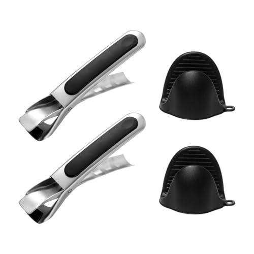 BIFHIG 2 Clips Anti-Escaladrones Y 2 Clips Manuales De Silicona, Tazón De Acero Inoxidable Y Clips De Platos, Aislamiento Térmico Y Guantes Anti-Escalillos, Suministros De Cocina.
