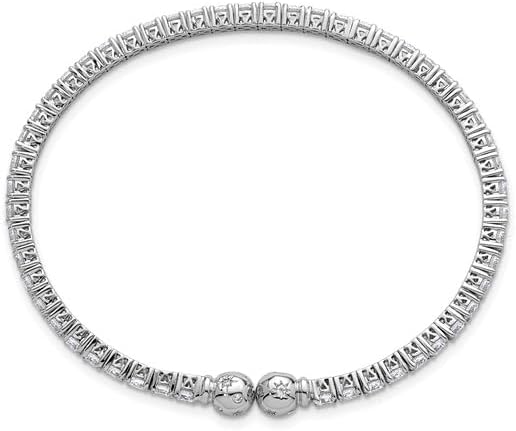 Diamond2Deal Sterling Silver Rhodium-plated Polished Cubic Zirconia Star Flexible Cuff Bangle Bracelet for Mom