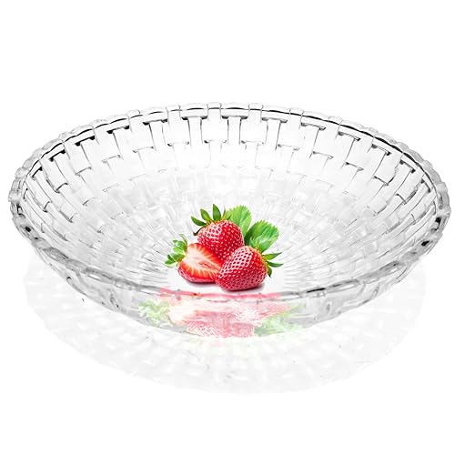 Image of Pure Source India Glass Floral Fruit Bowl for Dining Table Decoration, Home Decor & Gifting Purpose- 1 Piece, Transparent, 10 Inch