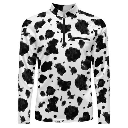 Cow Tie Dye Print Men's Rash Guard Long Sleeves Quick Dry Fishing Workout Shirts with Zipper4