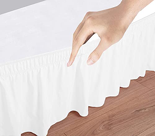 Image of Wrap Around Dust Ruffled Bed Skirt 15 inch Inch Tailored Drop Fade Resistant Brushed Microfiber Bed Skirt -Double Bed | White