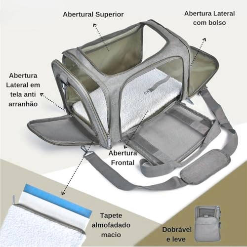 Bolsa Mala De Mão Para Transporte Viagem De Pet Cães E Gatos Reforçada Avião Passeio Cabine Ventilaç