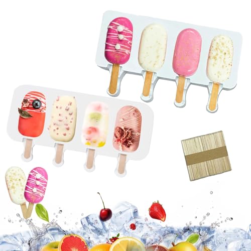 2 Pcs Moules à Glace Silicone, Moule Magnum Cake RéUtilisable, Moule À Crème Glacée, Ice Cream Moules Maison Dessert, avec 50 Bâtonnets en Bois, Sans Bpa, pour Maison Dessert, Crème Glacée