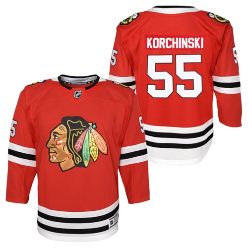 Consejos para Comprar Ropa de Hockey sobre hielo para Niño para comprar online. 50 Outerstuff Kevin Korchinski Chicago Blackhawks #55 Jugador Jugador Juvenil Nombre y Número Premier Jersey Home, Rojo -, Small-Medium