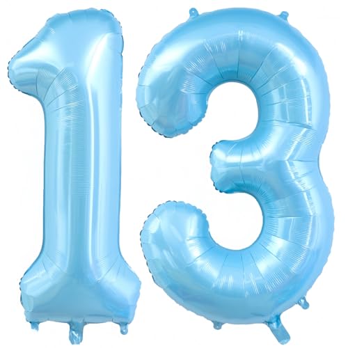 Image of Pastel Blue 13 Balloon Number, Light Blue 13 Balloons for Birthday Party | Number 13 Balloon,40 Inch,Pastel Blue,Helium-fillable,13 Foil Mylar Balloons,for Birthday Party Anniversary Decorations